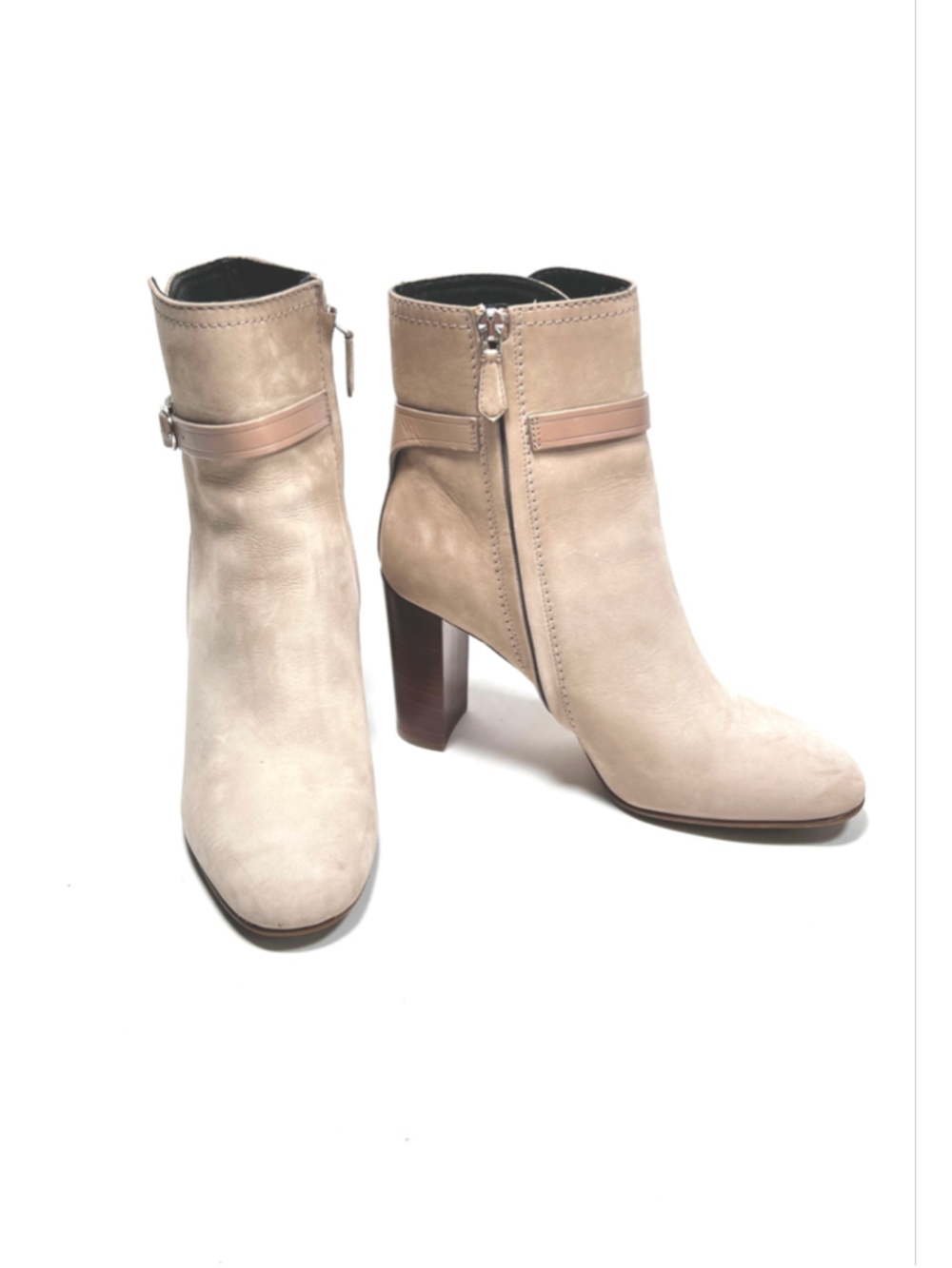 L.K. Bennet Womans Boots Beige Ankle Boots with Brown Block Heel